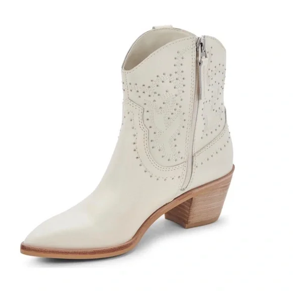 NEW DOLCE VITA Solow Stud Western Boot In Off White Leather Size 9 - Picture 11 of 12